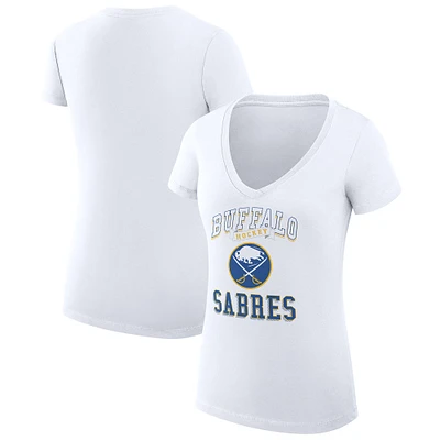 Women's G-III 4Her by Carl Banks White Buffalo Sabres Team Logo Graphic V-Neck Fitted T-Shirt