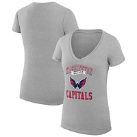 Women's G-III 4Her by Carl Banks Heather Gray Washington Capitals Team Logo Graphic V-Neck Fitted T-Shirt