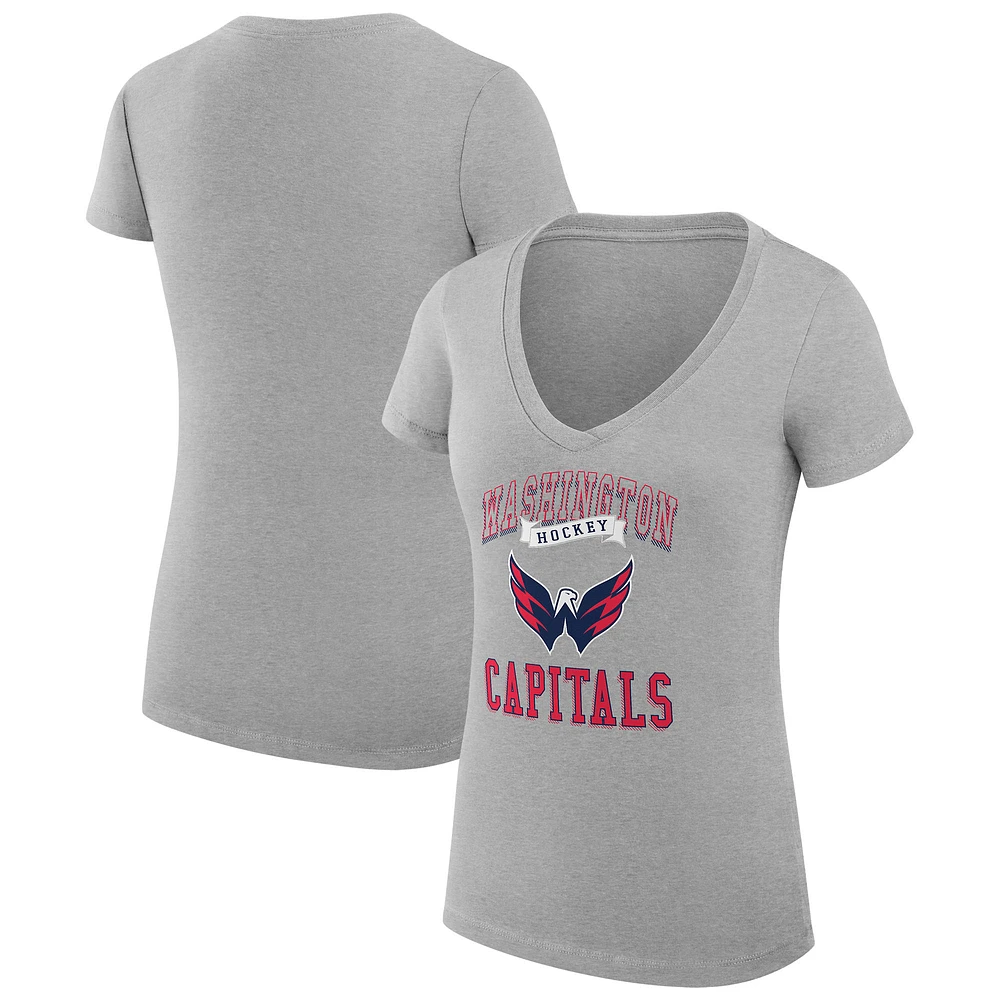 Women's G-III 4Her by Carl Banks Heather Gray Washington Capitals Team Logo Graphic V-Neck Fitted T-Shirt