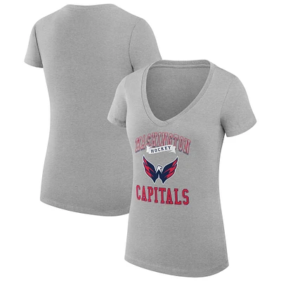 Women's G-III 4Her by Carl Banks Heather Gray Washington Capitals Team Logo Graphic V-Neck Fitted T-Shirt