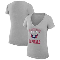 Women's G-III 4Her by Carl Banks Heather Gray Washington Capitals Team Logo Graphic V-Neck Fitted T-Shirt