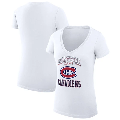 Women's G-III 4Her by Carl Banks White Montreal Canadiens Team Logo Graphic V-Neck Fitted T-Shirt