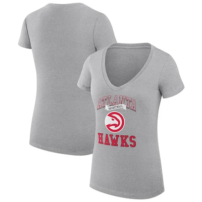 Women's G-III 4Her by Carl Banks Heather Gray Atlanta Hawks Team Logo Fitted V-Neck T-Shirt