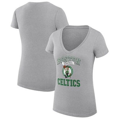Women's G-III 4Her by Carl Banks Heather Gray Boston Celtics Team Logo Fitted V-Neck T-Shirt