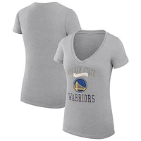 Women's G-III 4Her by Carl Banks Heather Gray Golden State Warriors Team Logo Fitted V-Neck T-Shirt