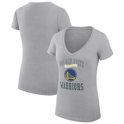 Women's G-III 4Her by Carl Banks Heather Gray Golden State Warriors Team Logo Fitted V-Neck T-Shirt