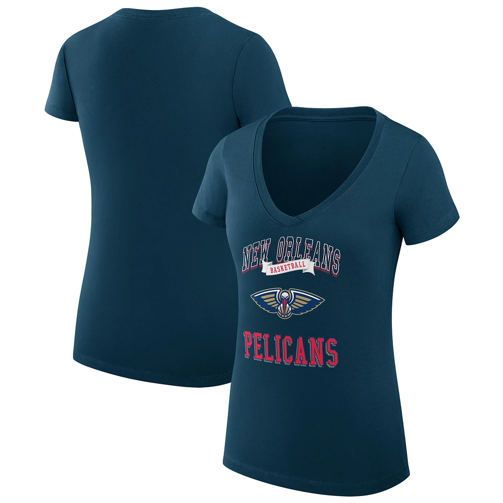 Women's G-III 4Her by Carl Banks Navy New Orleans Pelicans Team Logo Fitted V-Neck T-Shirt