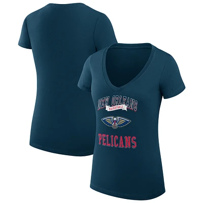 Women's G-III 4Her by Carl Banks Navy New Orleans Pelicans Team Logo Fitted V-Neck T-Shirt