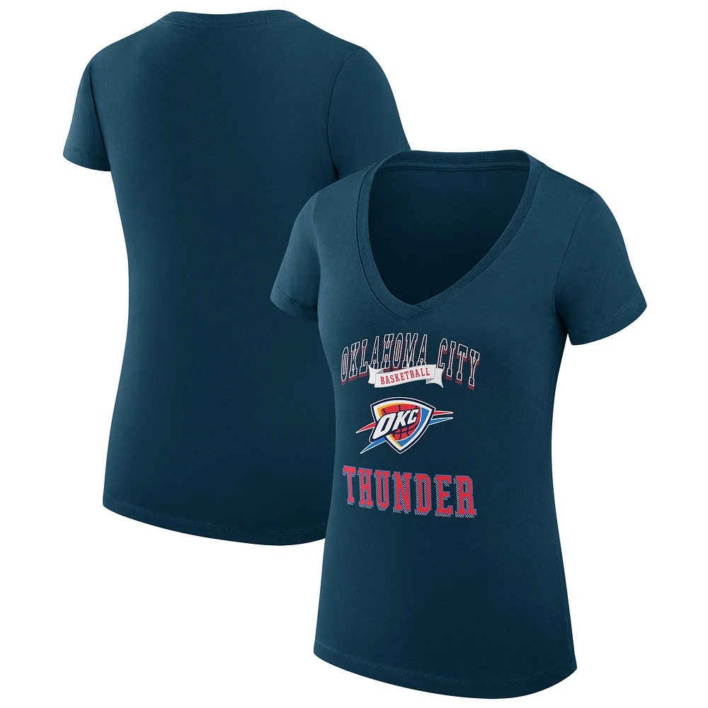 Women's G-III 4Her by Carl Banks Navy Oklahoma City Thunder Team Logo Fitted V-Neck T-Shirt