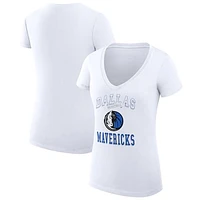 Women's G-III 4Her by Carl Banks White Dallas Mavericks Team Logo Fitted V-Neck T-Shirt