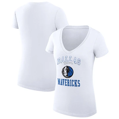 Women's G-III 4Her by Carl Banks White Dallas Mavericks Team Logo Fitted V-Neck T-Shirt