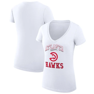 Women's G-III 4Her by Carl Banks White Atlanta Hawks Team Logo Fitted V-Neck T-Shirt
