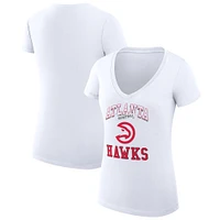Women's G-III 4Her by Carl Banks White Atlanta Hawks Team Logo Fitted V-Neck T-Shirt