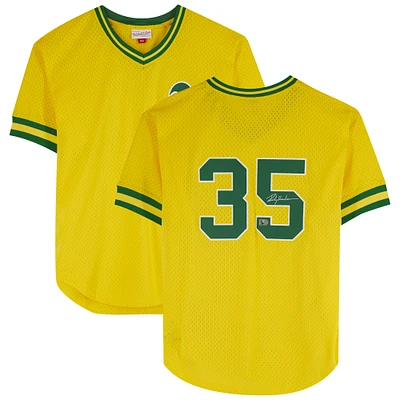 Rickey Henderson Athletics Autographed Gold Mitchell & Ness Batting Practice Replica Jersey