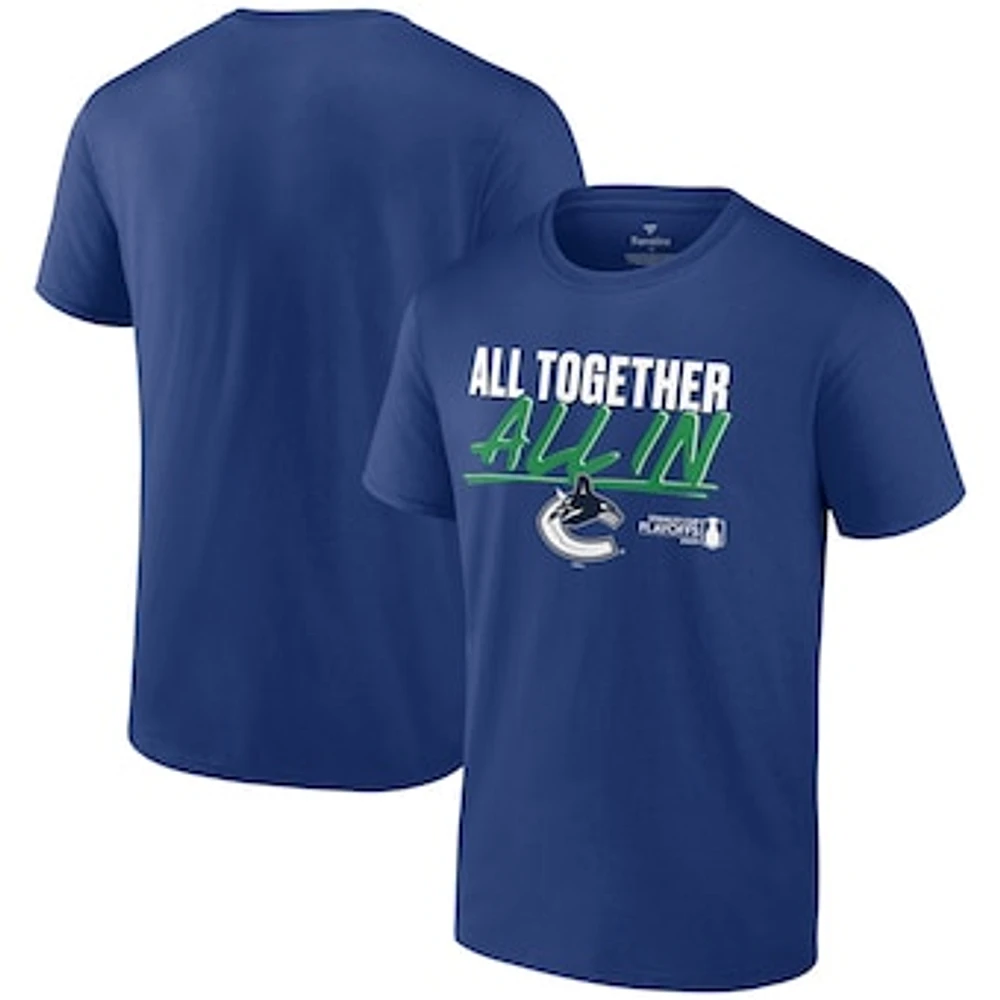 Men's Fanatics Blue Vancouver Canucks 2024 Stanley Cup Playoffs Slogan T-Shirt