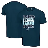 Men's Starter Deep Sea Blue Seattle Kraken Four Team Name Logo T-Shirt