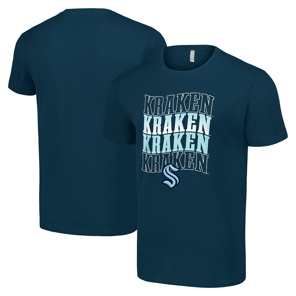 Men's Starter Deep Sea Blue Seattle Kraken Four Team Name Logo T-Shirt