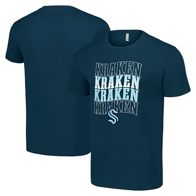Men's Starter Deep Sea Blue Seattle Kraken Four Team Name Logo T-Shirt