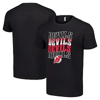 Men's Starter Black New Jersey Devils Four Team Name Logo T-Shirt