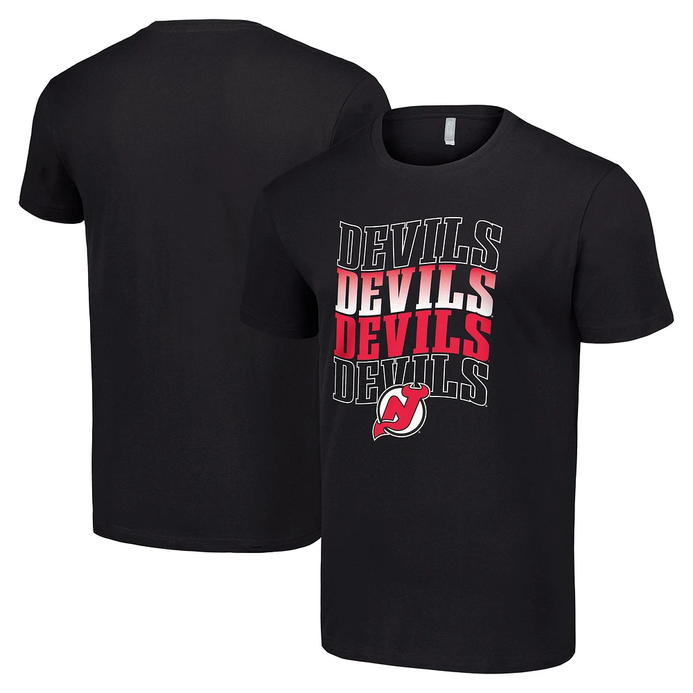 Men's Starter Black New Jersey Devils Four Team Name Logo T-Shirt
