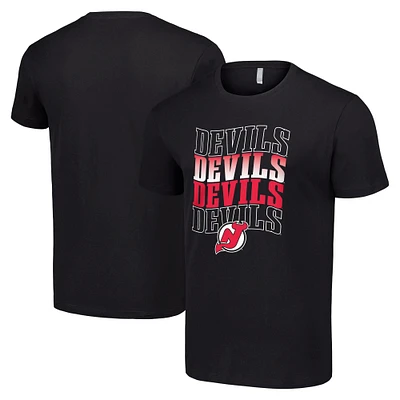 Men's Starter Black New Jersey Devils Four Team Name Logo T-Shirt