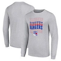 Men's Starter Heather Gray New York Rangers Four Team Name Logo Long Sleeve Graphic T-Shirt