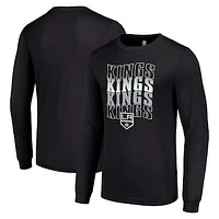 Men's Starter Black Los Angeles Kings Four Team Name Logo Long Sleeve Graphic T-Shirt