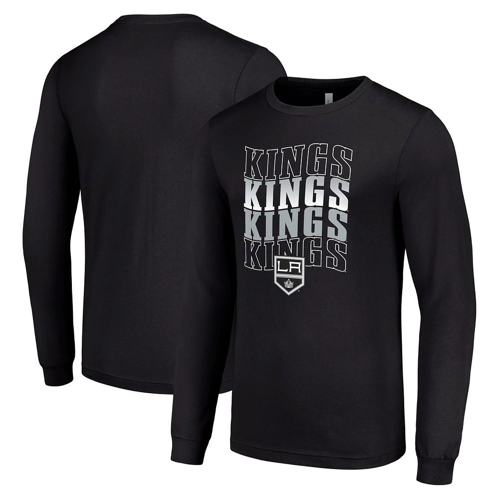 Men's Starter Black Los Angeles Kings Four Team Name Logo Long Sleeve Graphic T-Shirt
