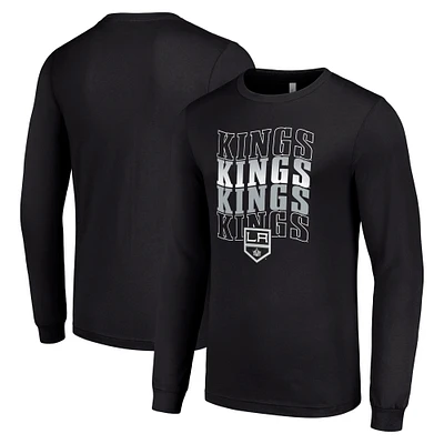 Men's Starter Black Los Angeles Kings Four Team Name Logo Long Sleeve Graphic T-Shirt