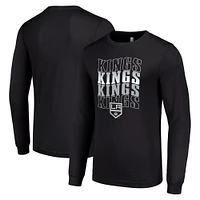 Men's Starter Black Los Angeles Kings Four Team Name Logo Long Sleeve Graphic T-Shirt