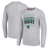 Men's Starter Heather Gray Vancouver Canucks Four Team Name Logo Long Sleeve Graphic T-Shirt