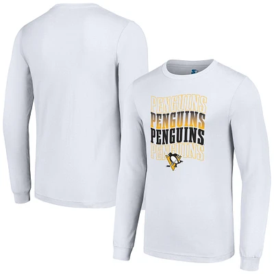 Men's Starter White Pittsburgh Penguins Four Team Name Logo Long Sleeve Graphic T-Shirt