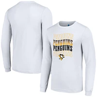 Men's Starter White Pittsburgh Penguins Four Team Name Logo Long Sleeve Graphic T-Shirt