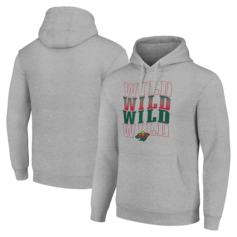 Men's Starter Heather Gray Minnesota Wild Four Team Name Logo Fleece Pullover Hoodie