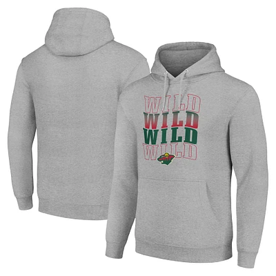 Men's Starter Heather Gray Minnesota Wild Four Team Name Logo Fleece Pullover Hoodie
