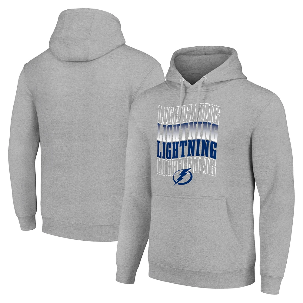 Men's Starter Heather Gray Tampa Bay Lightning Four Team Name Logo Fleece Pullover Hoodie