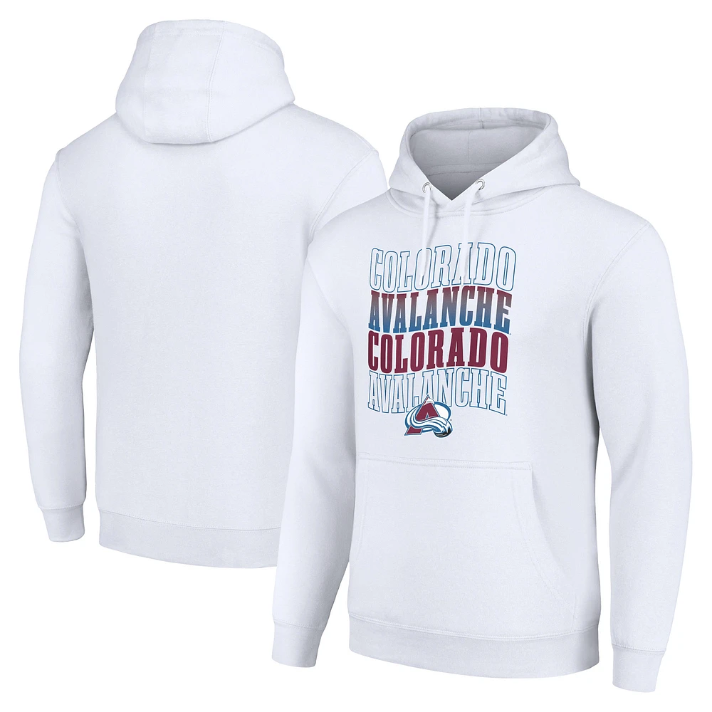 Men's Starter White Colorado Avalanche Four Team Name Logo Fleece Pullover Hoodie