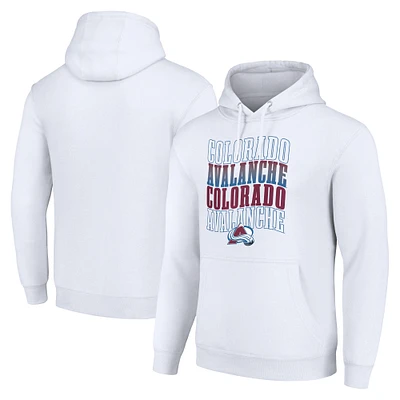 Men's Starter White Colorado Avalanche Four Team Name Logo Fleece Pullover Hoodie
