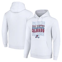 Men's Starter White Colorado Avalanche Four Team Name Logo Fleece Pullover Hoodie