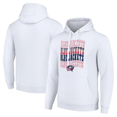 Men's Starter White Columbus Blue Jackets Four Team Name Logo Fleece Pullover Hoodie