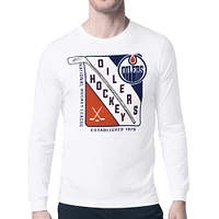 Men's Starter White Edmonton Oilers Shield Long Sleeve Graphic T-Shirt