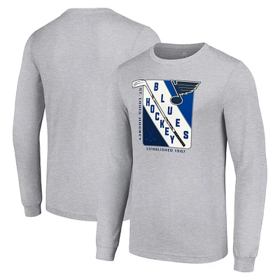 Men's Starter Heather Gray St. Louis Blues Shield Long Sleeve Graphic T-Shirt
