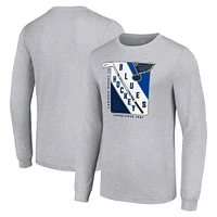 Men's Starter Heather Gray St. Louis Blues Shield Long Sleeve Graphic T-Shirt