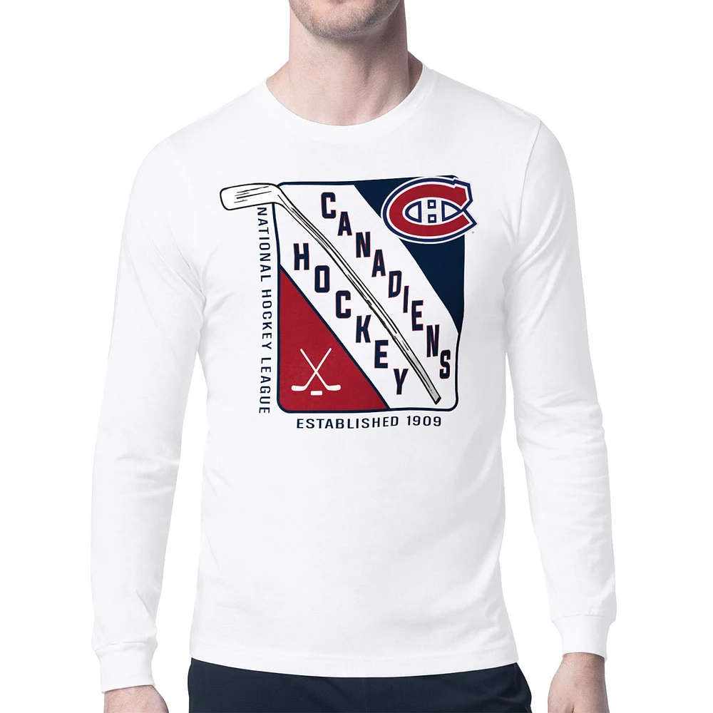 Men's Starter White Montreal Canadiens Shield Long Sleeve Graphic T-Shirt