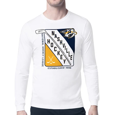 Men's Starter White Nashville Predators Shield Long Sleeve Graphic T-Shirt