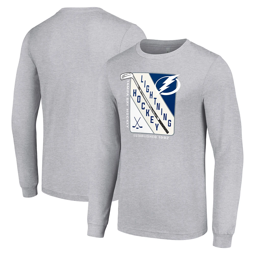 Men's Starter Heather Gray Tampa Bay Lightning Shield Long Sleeve Graphic T-Shirt
