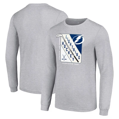 Men's Starter Heather Gray Tampa Bay Lightning Shield Long Sleeve Graphic T-Shirt