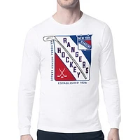 Men's Starter White New York Rangers Shield Long Sleeve Graphic T-Shirt