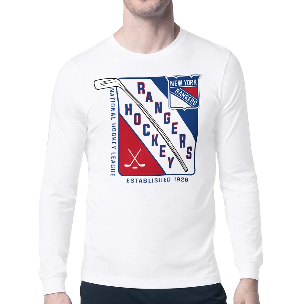 Men's Starter White New York Rangers Shield Long Sleeve Graphic T-Shirt