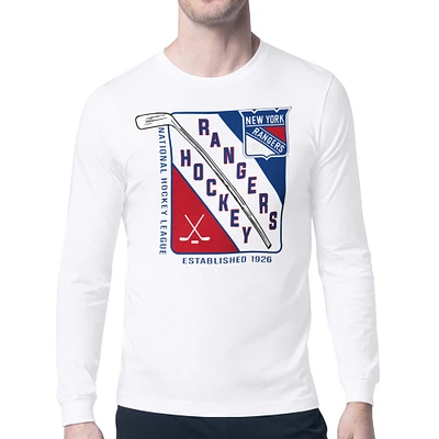 Men's Starter White New York Rangers Shield Long Sleeve Graphic T-Shirt